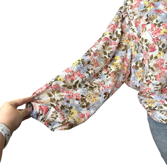 Lane Bryant Beautiful Wrap Around  Blouse Size 28 in Blue, Pink, Yellow Floral - Picture 5 of 12